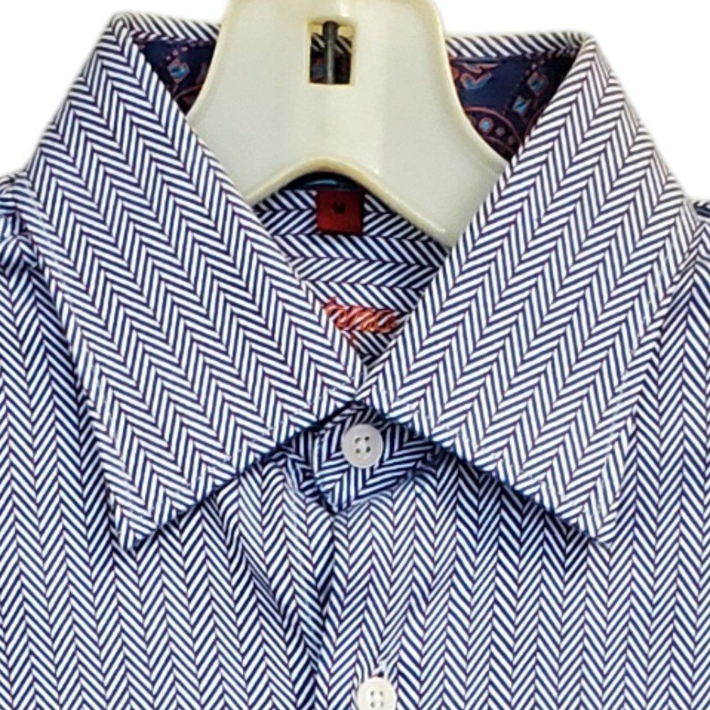 New Luchiano Visconti M‎ Chevron Shirt Paisley Contrast Cuff Mercerized Cotton